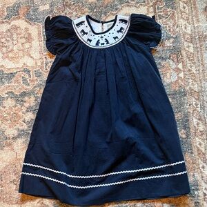 Navy Blue Corduroy smocked Christmas Dress with Nativity Scene 6
